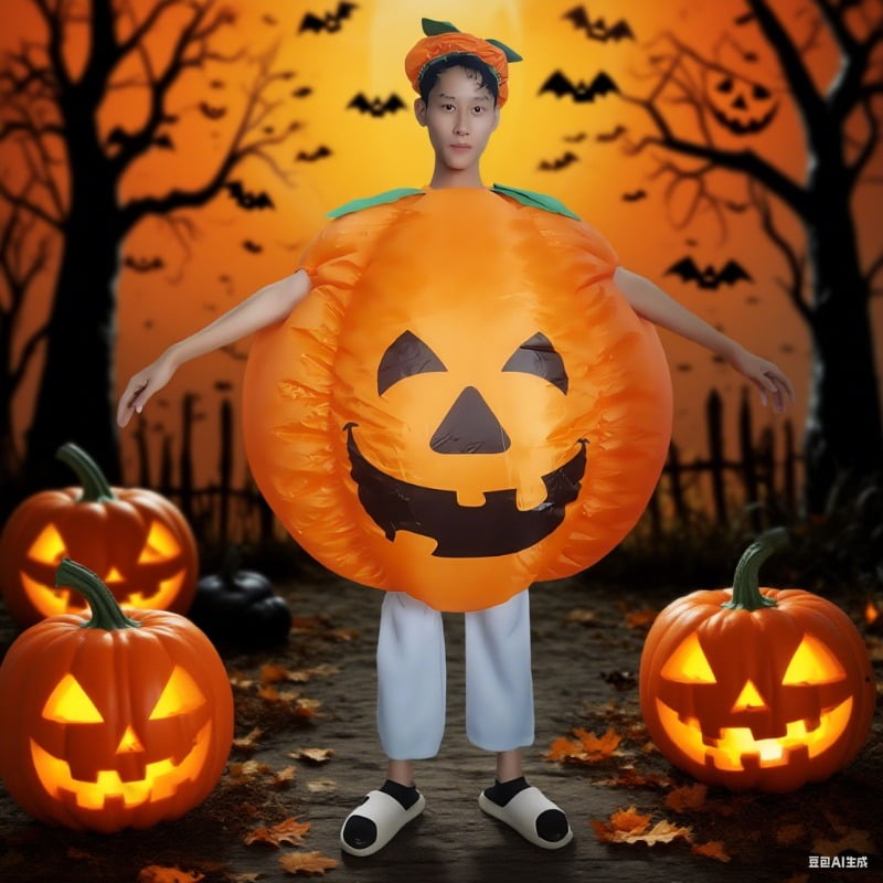 Halloween Inflatable Pumpkin Costume Novelty Round Inflatable Pumpkin Party Party Character Dress Up Props Adult Men And Women,Height 59"–74.8",Pumpkin