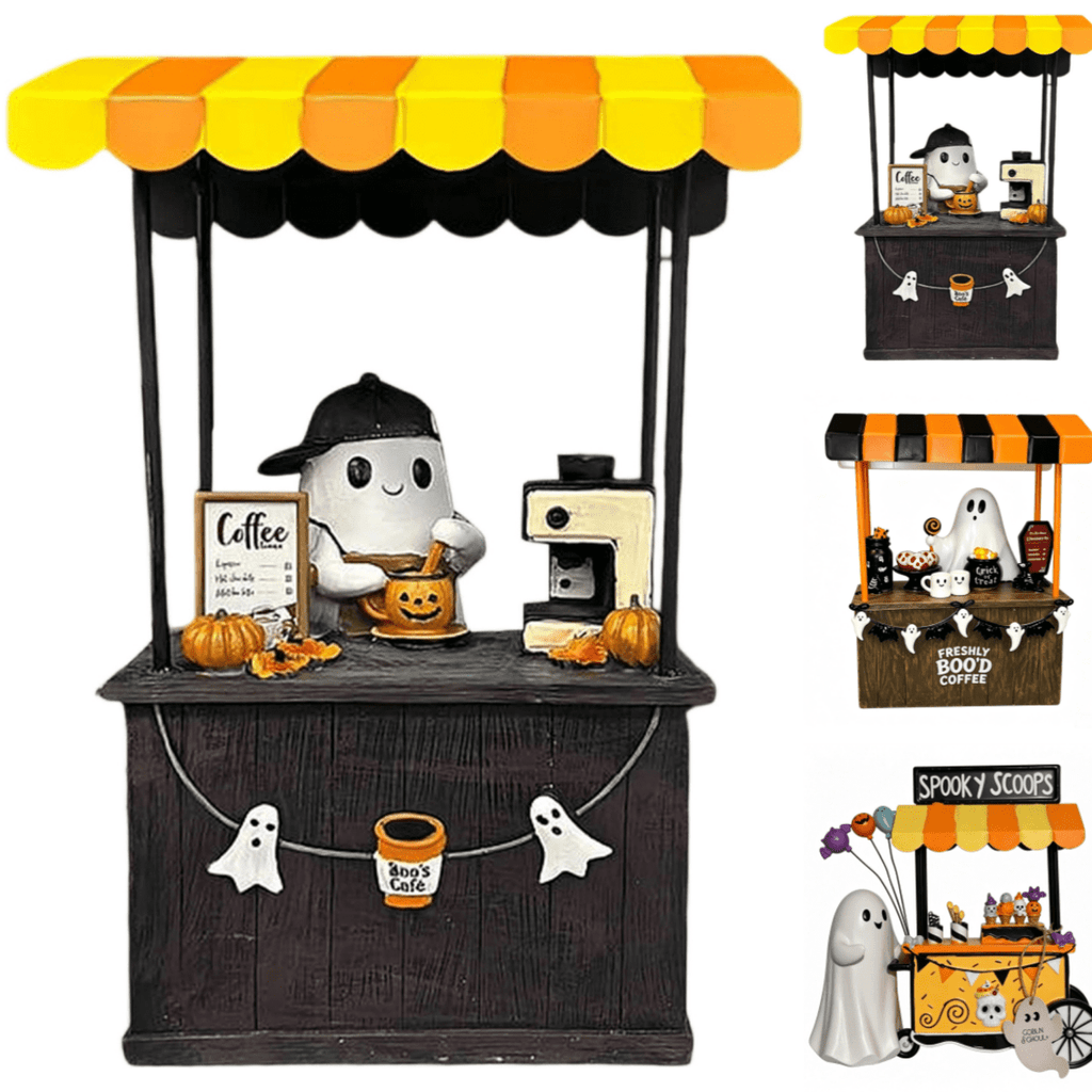 Halloween Spooky Coffee Stand, Ghost Barista Booth Figurine, Spooky Coffee Statue Built with Spooky Little Coffee Stand, Freshly Boo’d Coffee Ghost Fall Decor, Creative Birthday & Holiday Gift