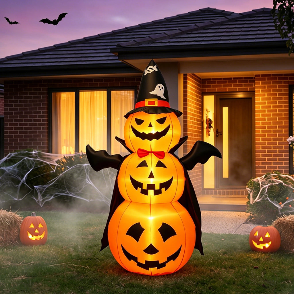 MAGOTAN 5 FT Halloween Inflatables Cape Pumpkin Outdoor Decorations Cape Pumpkin Halloween Inflatable Blow Up Halloween Cape Pumpkin Decoration Build-in LED Lights