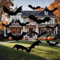 KORALAKIRI 16 Pcs Halloween Hanging Bats Decorations Outdoor, Waterproof Black Bat with Glowing Eyes for Front Door Yard Tree Halloween Hanging Decorations Outside