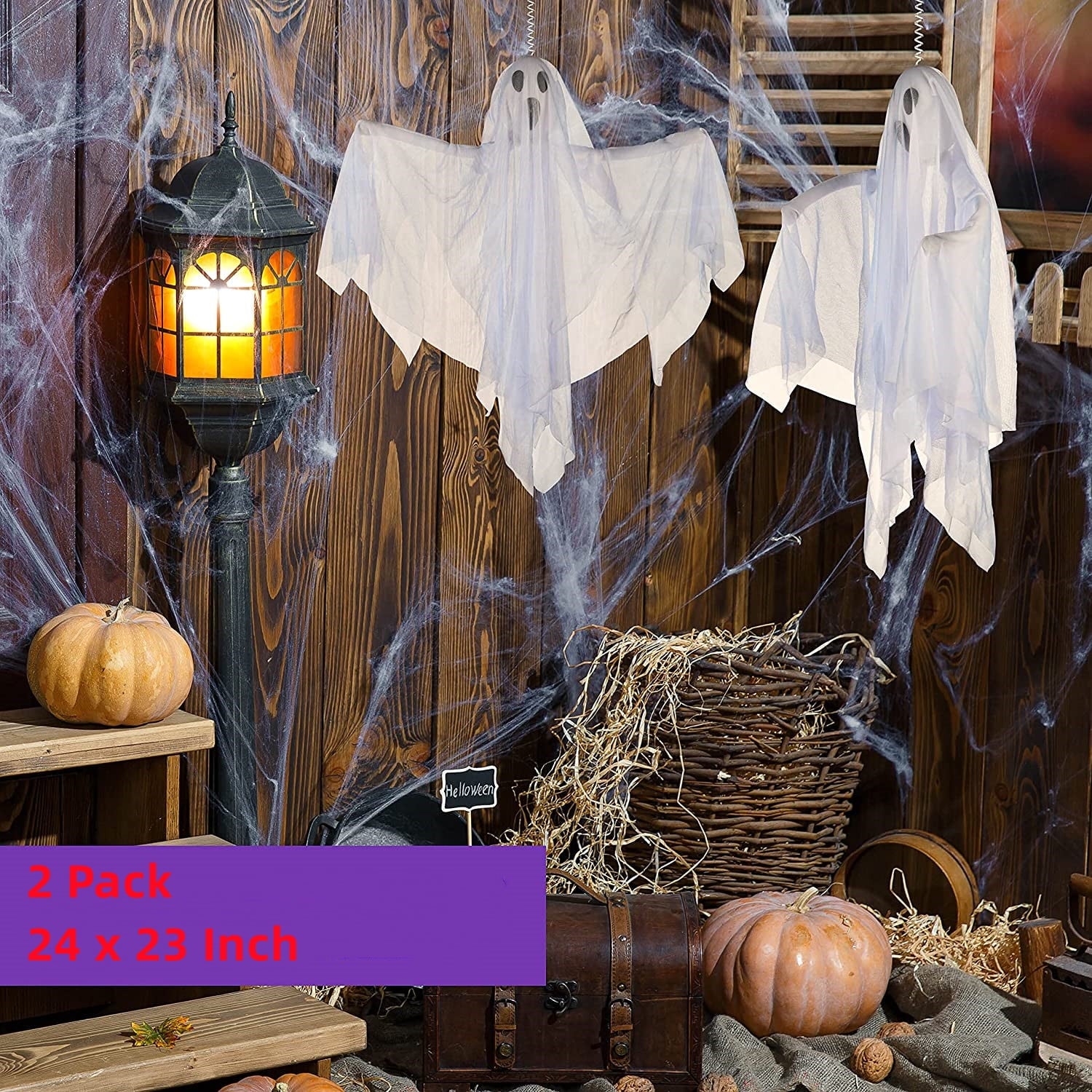 Happiwiz Yard Inflatable, Halloween Hanging Ghosts, 24", 2 Count