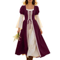 Hurxie Renaissance Costume Women Peasant Medieval Dress Maxi Fairy Dresses with Bell Sleeve Vintage Ren Faire Outfit