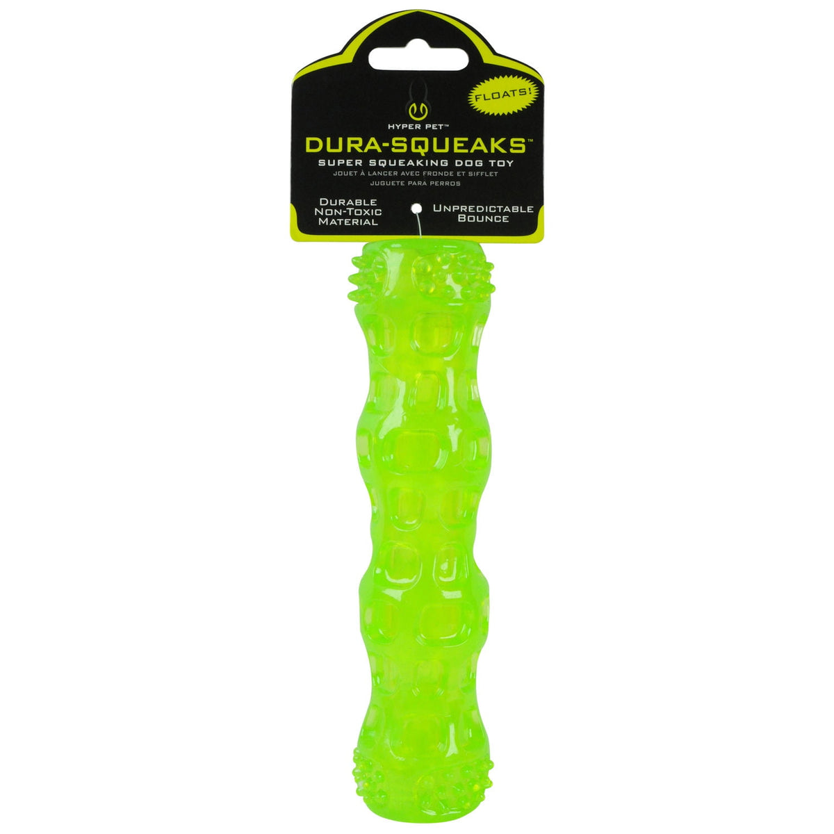 Hyper Pet Dura-Squeaks Durable Non-Toxic TPR Bouncing Super Squeaky Dog Toy, Stick, Green
