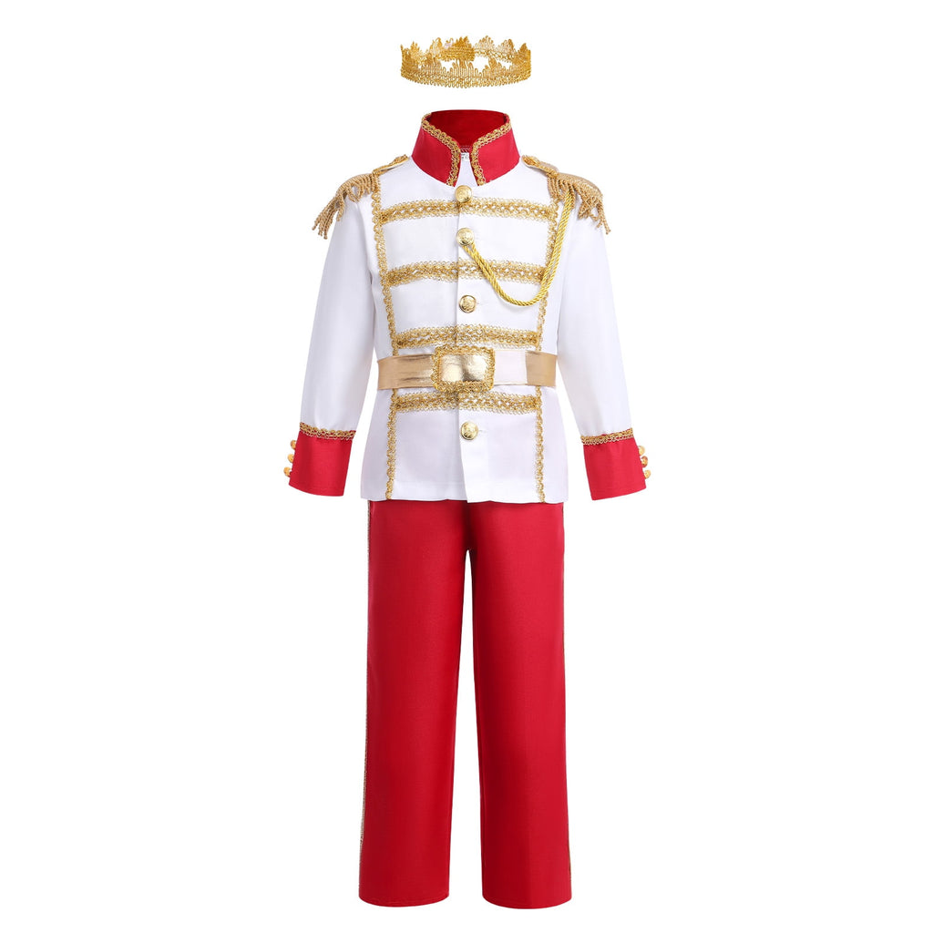 IBTOM CASTLE Boys Prince Charming Costume Halloween Cosplay Dress up Birthday Party Medieval Royal Prince Outfits for Toddler Child 3-4 Years Red 4pcs