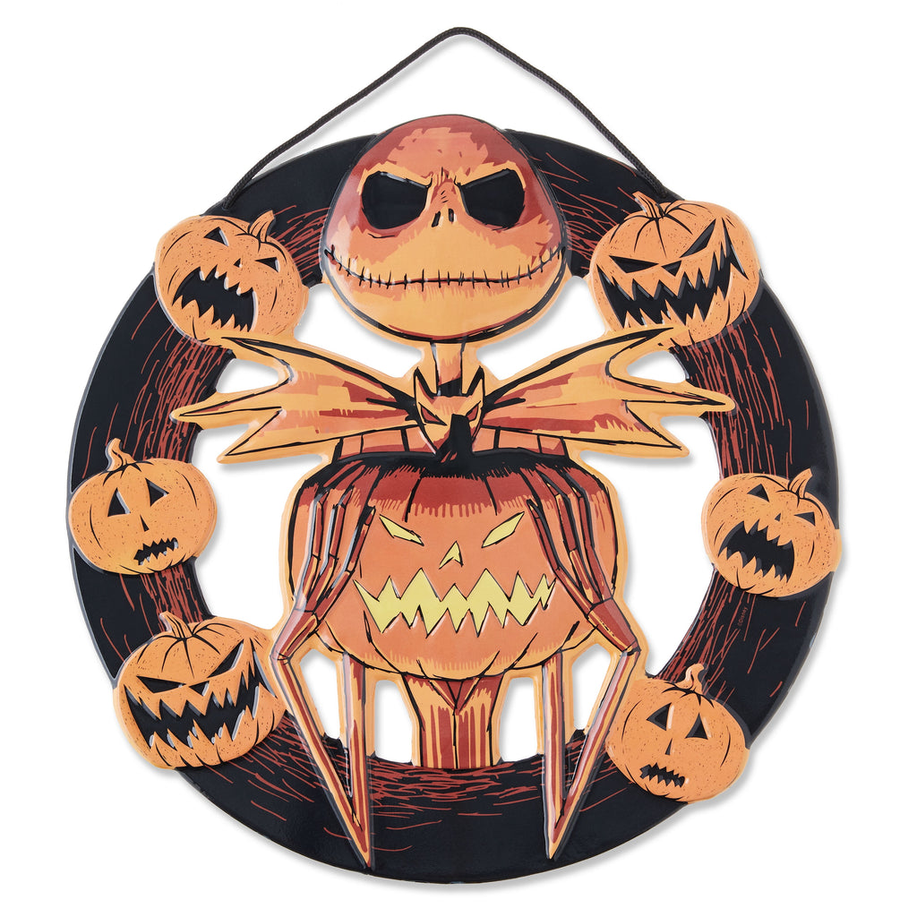 The Nightmare Before Christmas Embossed Metal Halloween Wreath – Jack Skellington with Pumpkins Wall Décor, by Open Road