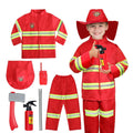 JCCXIN Child Toddler Boys Girls Halloween Fireman Outfits Career Role Play Dress-Up Party Clothes Coat And Pants With Accessories Set Trick Or Treat School Carnival Funny Outfit Sets,Red,4-5 Years