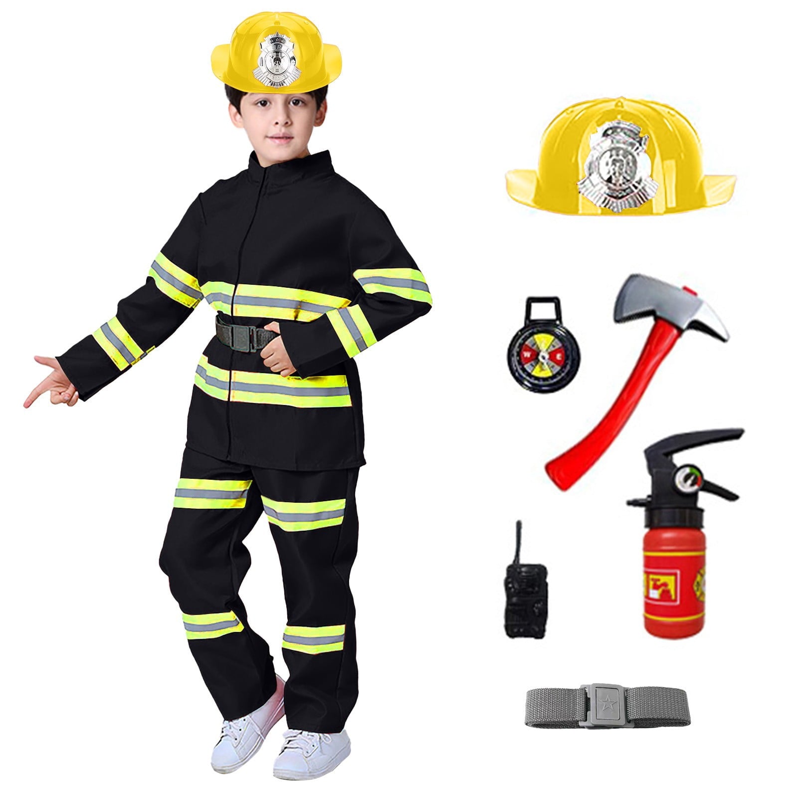 JCCXIN Toddler Kids Boys Girls Halloween Fireman Outfits Career Role Play Dress-Up Party Clothes Coat And Pants With Accessories Set Trick Or Treat School Carnival Cool Outfit Sets,Red,1-2 Years