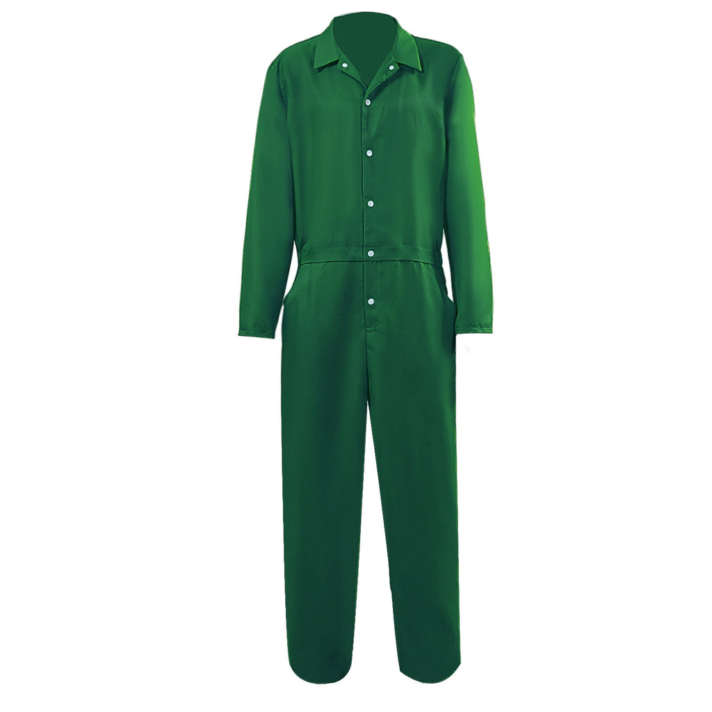 JOANKDMI Men's Scary Horror Movie Mechanic Jumpsuit Long Sleeve Zip Up Coveralls for Creepy Zombie Survivor Role Play and Spooky Trick-or-Treat Halloween Outfit
