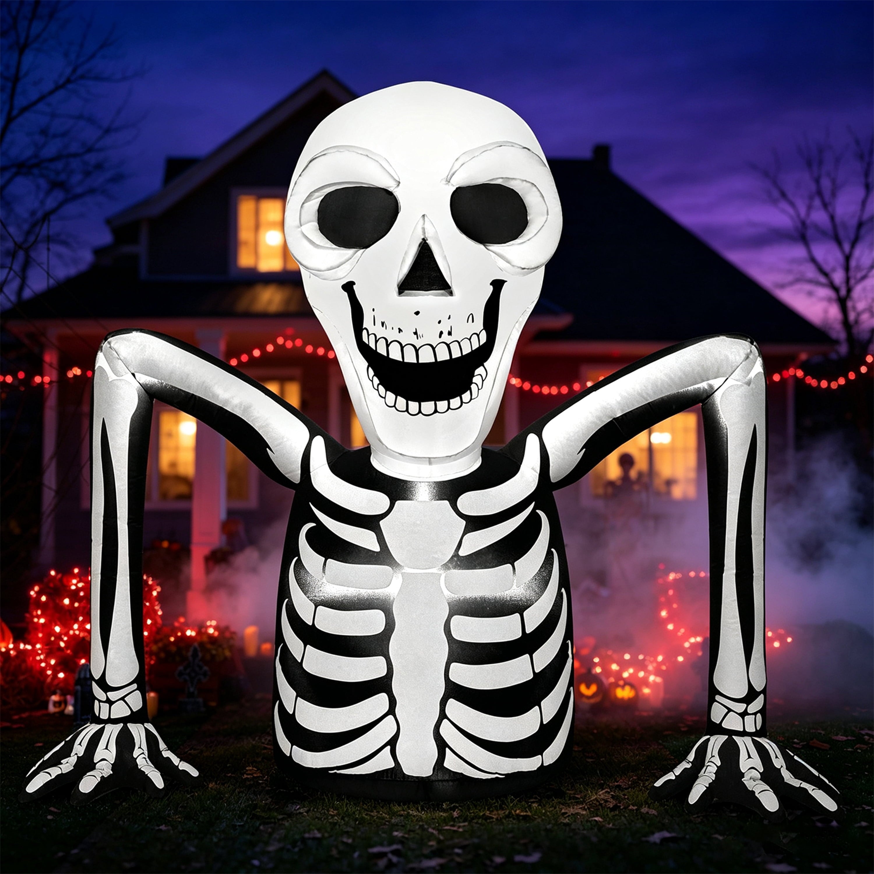 Joyfy 5.5ft Halloween Inflatables Long Light Up Skeleton Ground Breaker Halloween Inflatables Outdoor Decorations,Blow up Halloween Yard Decorations
