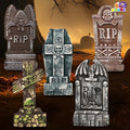 Joyfy 17" Halloween 5 Pack Tombstone Decorations, Foam RIP Graveyard Signs Cemetery Headstones Scary Outdoor Indoor Halloween Decor with 12 Metal Stakes for Easy Set Up, Waterproof for Garden Lawn