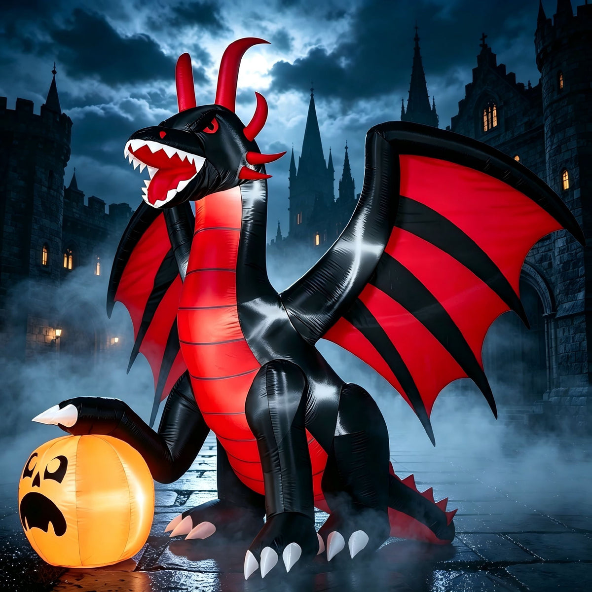 Joyfy 8 ft Halloween Inflatable Fire Dragon with Pumpkin,Animated Moving Mouth & Internal LED Lights,Blow Up Yard Decor Outdoor Lawn Garden Indoor Porch Patio Spooky Halloween Decoration