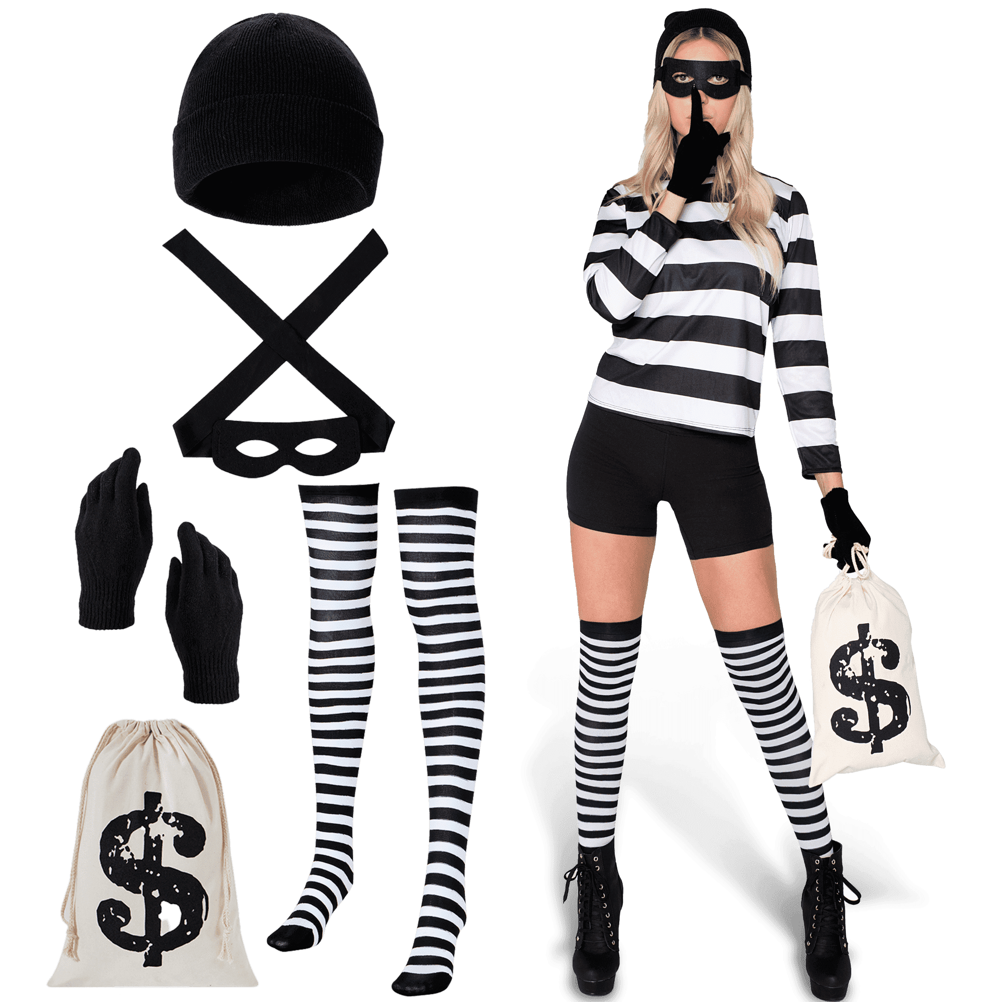 Joyfy Adult Women Robber Costume, Bank Robber Costume Woman for Halloween Costume