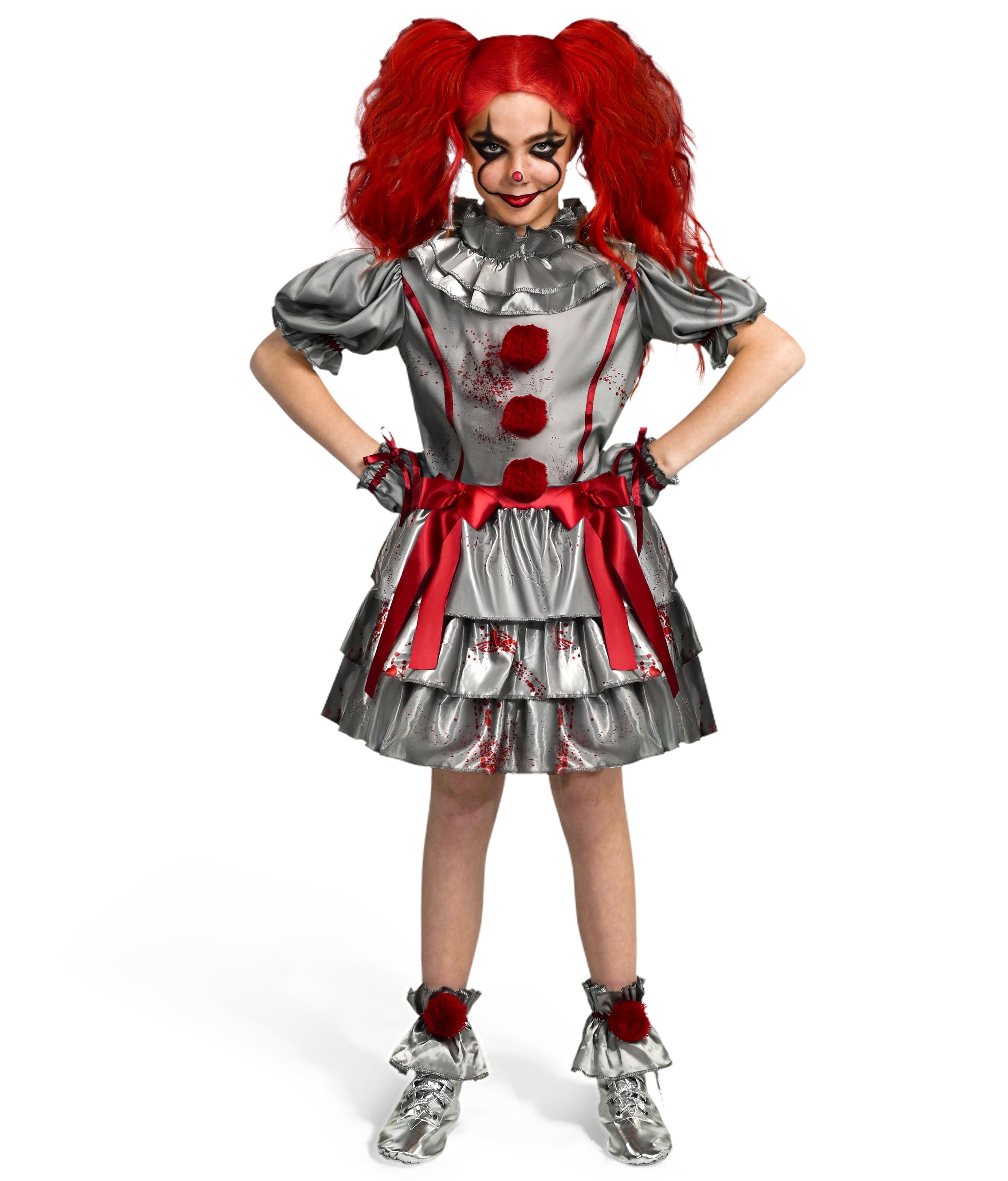 Joyfy Girls Clown Costume, Evil Clown Dress, Halloween Scary Jester Costume for Girls Halloween Dress Up, Fancy Dress Cosplay Party
