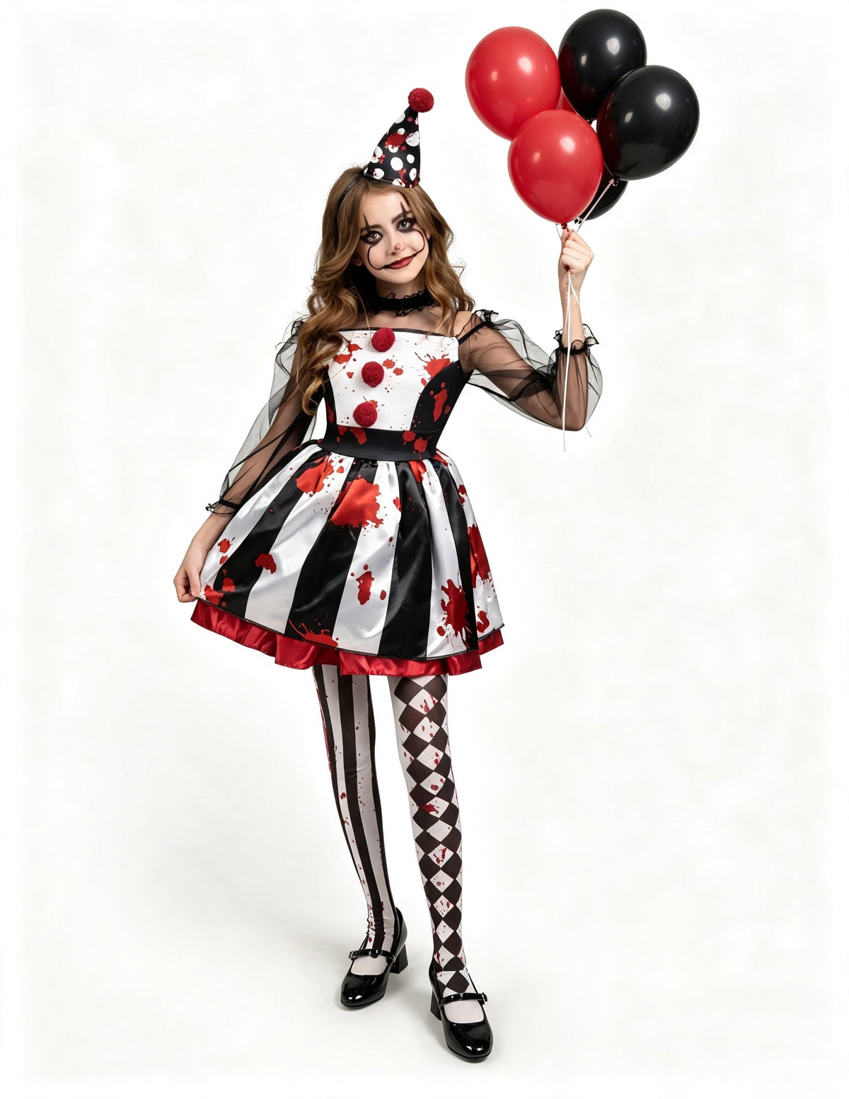 Joyfy Girls Clown Costume, Halloween Scary Clown Costume, Family Matching Bloody Jester Dress for Girls Halloween Dress up, Role Play, Cosplay Party