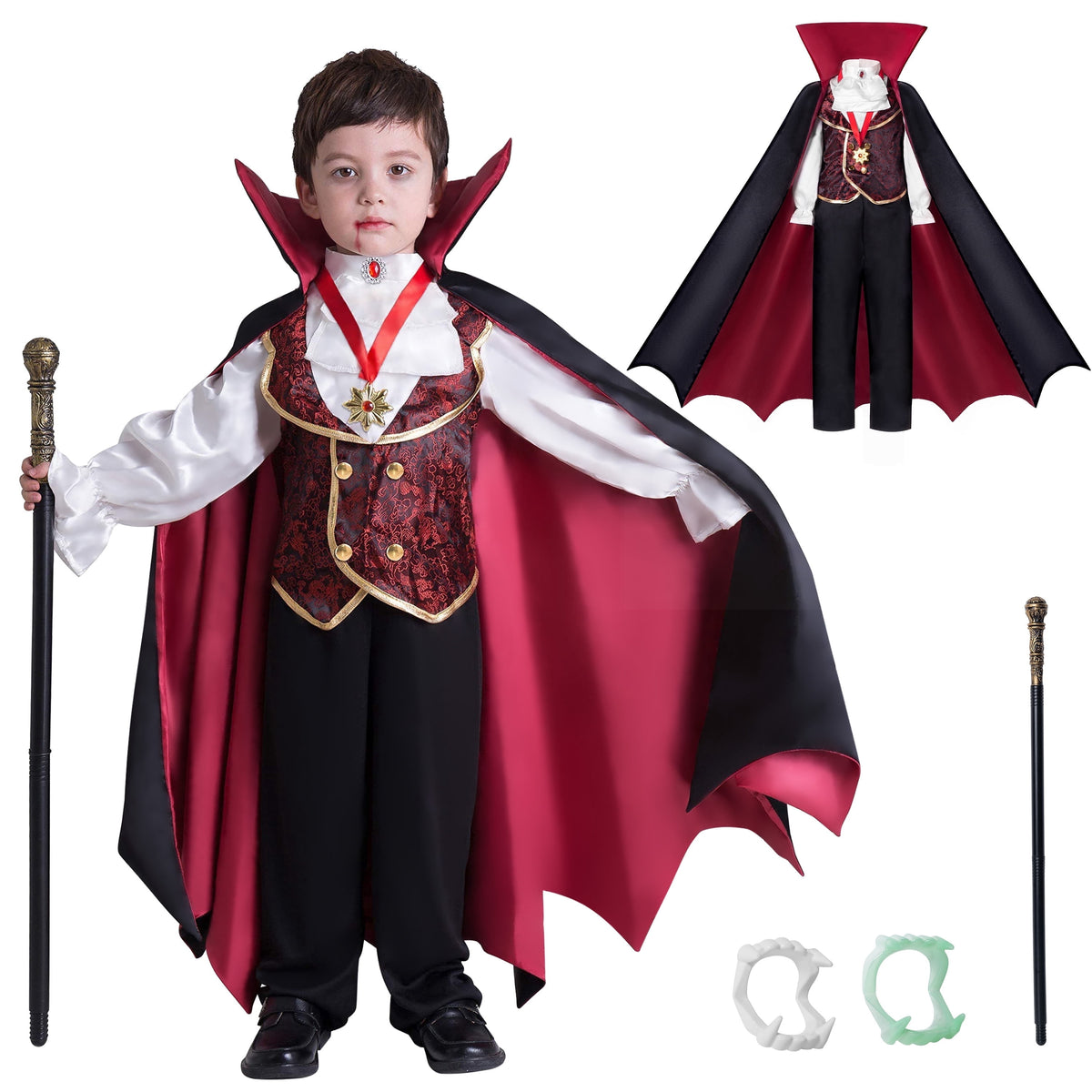 Joyfy Gothic Vampire Costume Kids, Toddler Vampire Costume Halloween Vampire Costume, Vampire costume for boys, Halloween Party Dress Up (3-4yrs)