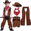 Joyfy Halloween Cowboy Costume for Boys, Kids Cowboy Costume Set, Brown Western Style Cowboy Outfit with Cowboy Hat for Toddler Dress-up Party Cosplay