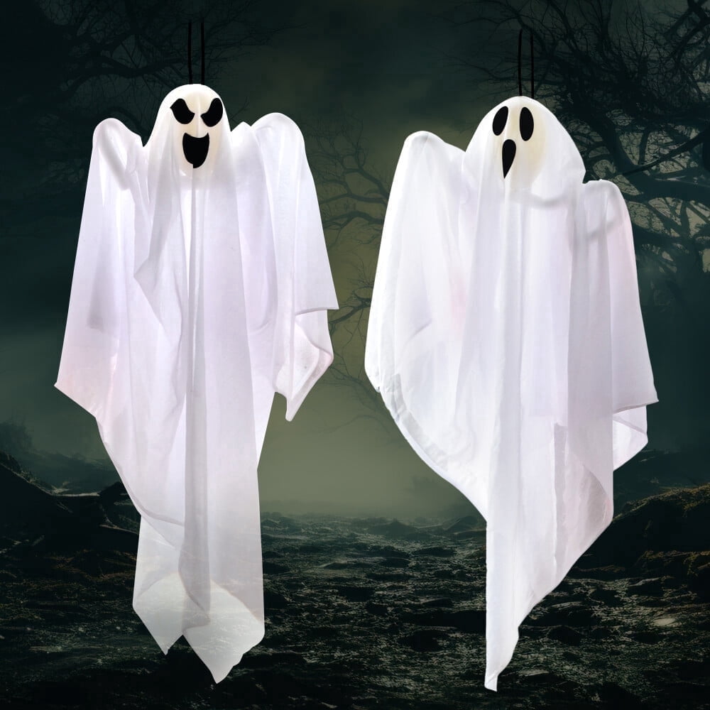Joyfy 3 Pack Halloween Hanging Ghosts Decorations,27.5" Cute Scary Flying Ghosts Outdoor Hanging Halloween Decorations Yard Decorations