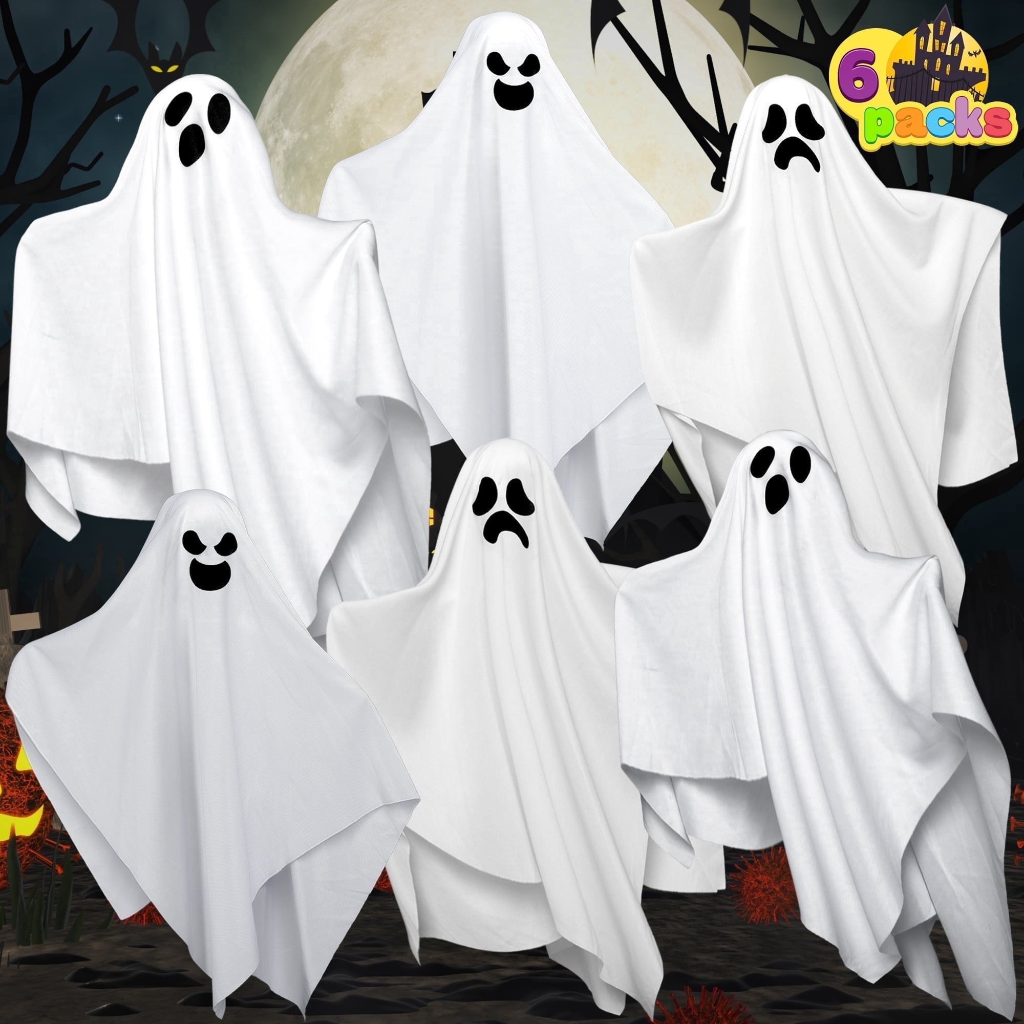 Joyfy 3 Pack Halloween Hanging Ghosts Decorations,27.5" Cute Scary Flying Ghosts Outdoor Hanging Halloween Decorations Yard Decorations