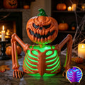 Joyfy Halloween LED Light Up Skeleton Pumpkin Table Decor,Multicolor Lighted Pumpkin Skeleton Ornament Indoor Outdoor Desk & Party Tabletop Decoration Supplies (10x8.6inch)