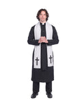 Joyfy Men's Priest Costume Black Priest Father Robe Stole for Halloween Party Dress up Cosplay