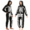 Joyfy Skeleton Costume for Adult Unisex Zip-Up Hooded Jumpsuit Pajama for Halloween Party Cosplay and Themed Events