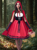 Joyfy Women Little Red Riding Hooded Costume with Dress, Cape and Gloves, Adult Women Halloween Costume for Halloween Party Cosplay