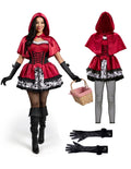 Joyfy Women Little Red Riding Hooded Costume with Dress, Cape and Gloves Outfits Set, Adult Women Halloween Costume for Halloween Themed Party Cosplay