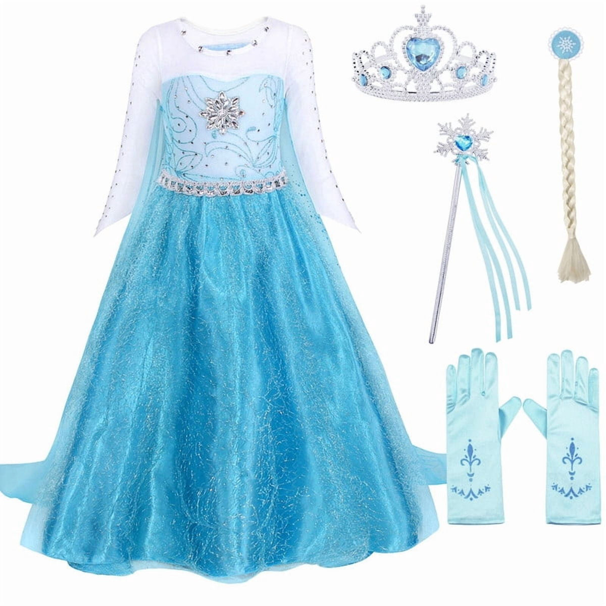 Jurebecia Princess Dress for Girls Birthday Party Blue Costume up Toddlers Kids Christmas Halloween Cosplay Clothes with Accessories 6T(5-6Years)