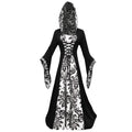 KICILVS Witch Costume Women Hooded Gothic Robe Corset Waist Bell Sleeve Maxi Length Damask Print Vampire Cloak Outfit White