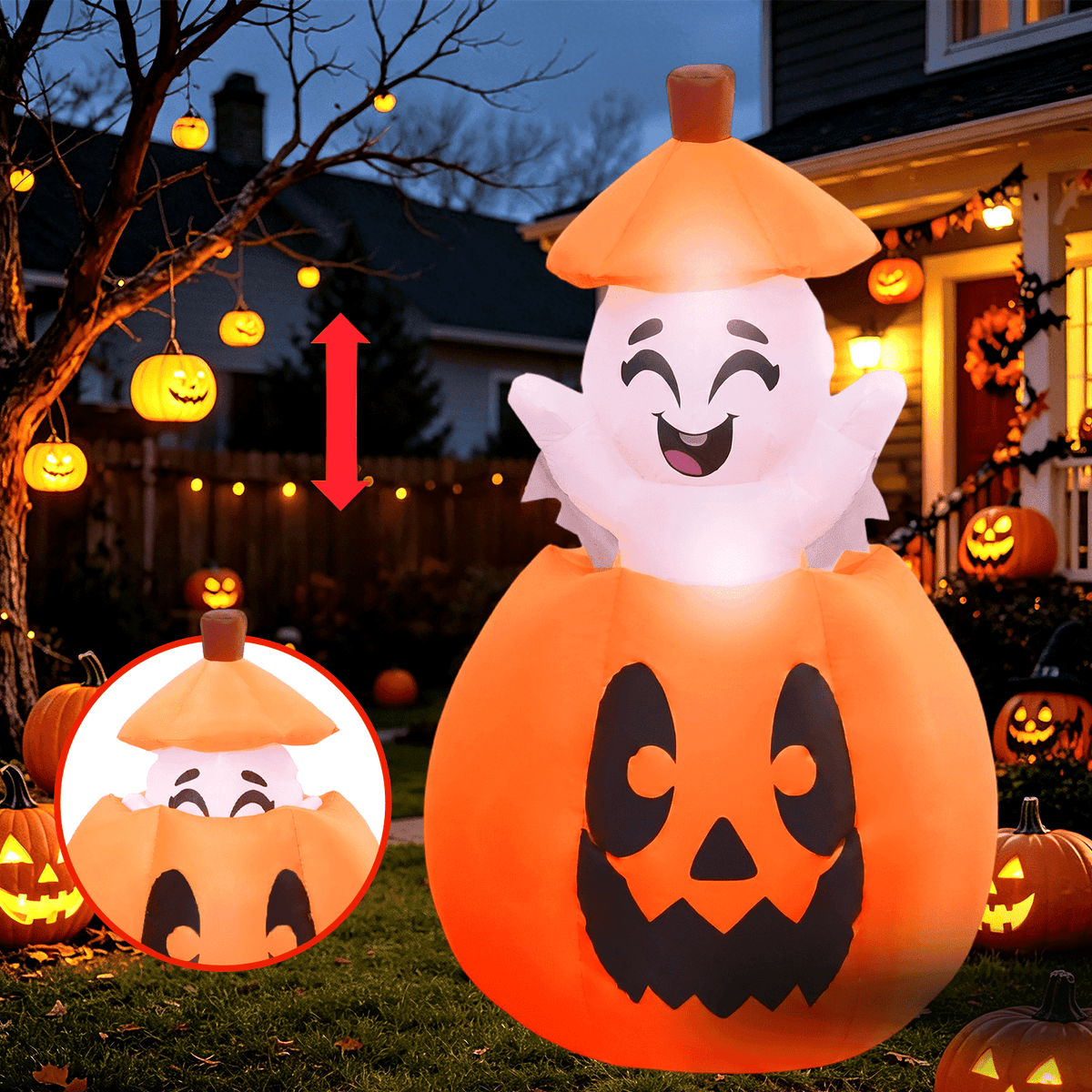 KINQUINN 5FT Halloween Inflatables Decorations Outdoor, Pop Up Halloween Blow Ups Pumpkin Yard Decorations with LED Lights for Garden, Lawn, Home, Yard, Indoor, Outside, Party, Porch