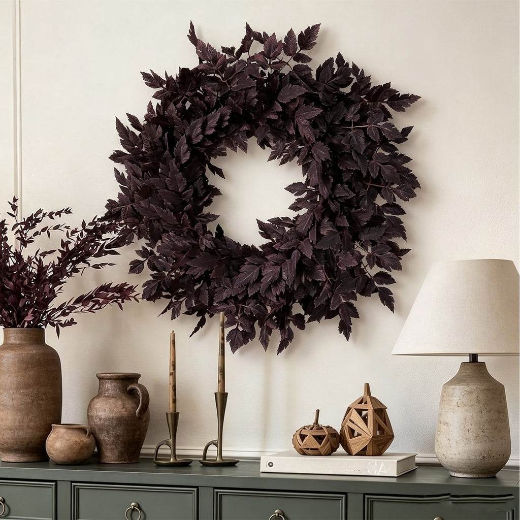 KOYPTL 24'' Artificial Forsythia Wreath Spring Summer Fall Winter Wreaths for Front Door Silk Leaves Wreath for Halloween Decorations Porch Wall Window Indoor Outdoor Home Decor (Black)