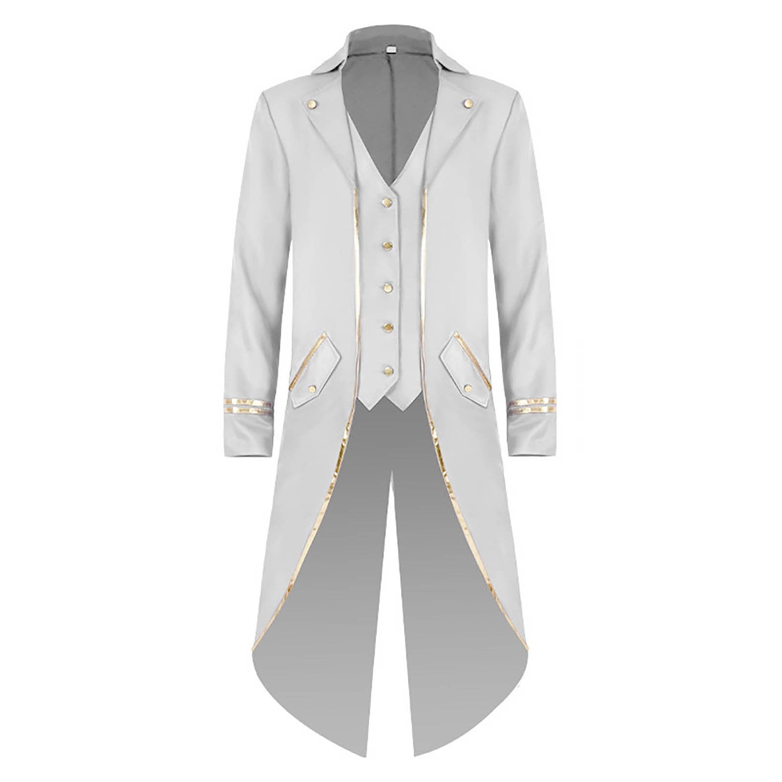 KeShDi Tuxedo Medieval Vintage Steampunk Gold Trimmed Gothic Retro Punk Style Steampunk Tailcoat Renaissance Pirate Warlock Frock Coat Halloween Men Costume Mid Length Tuxedo Costume Red L