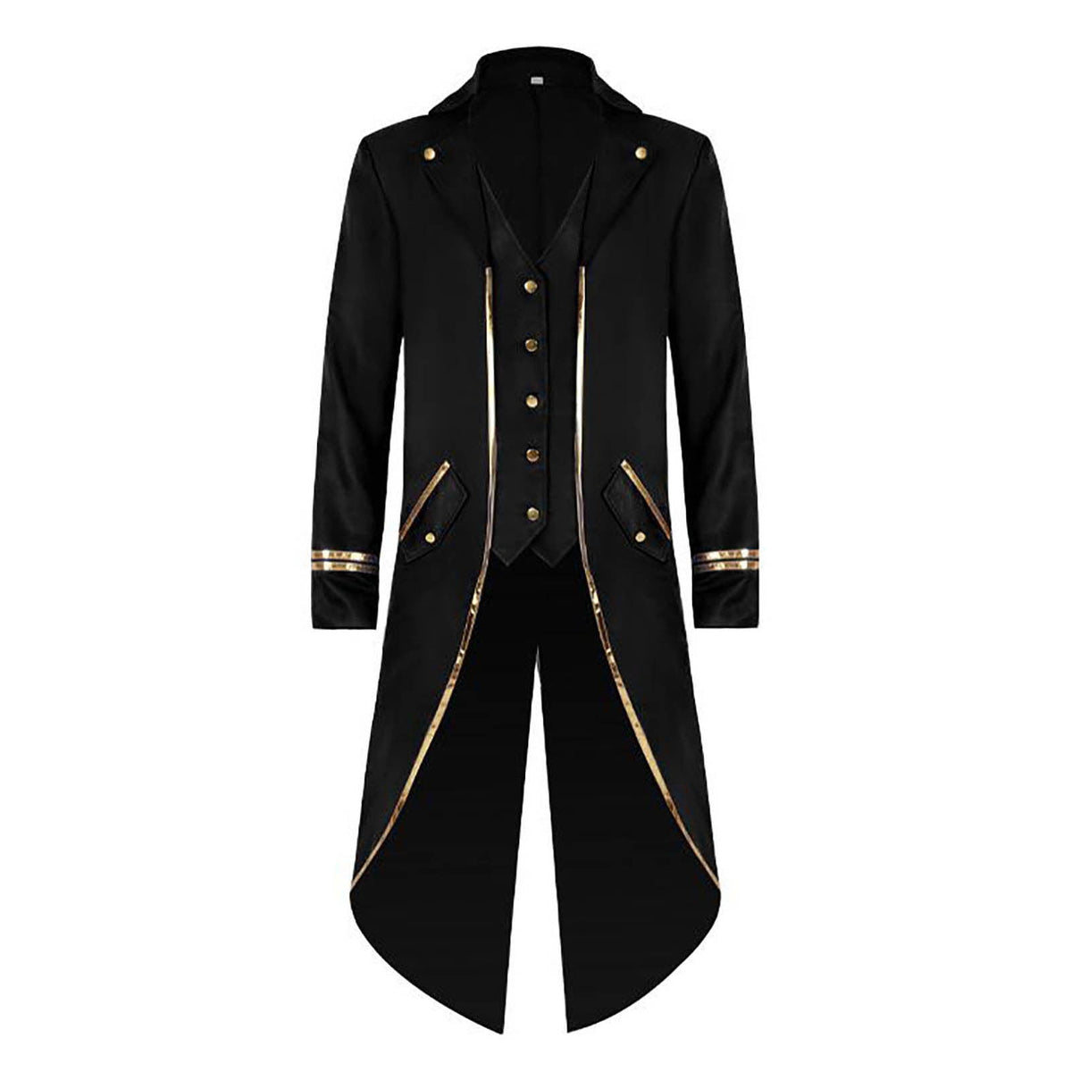 KeShDi Tuxedo Medieval Vintage Steampunk Gold Trimmed Gothic Retro Punk Style Steampunk Tailcoat Renaissance Pirate Warlock Frock Coat Halloween Men Costume Mid Length Tuxedo Costume Red L