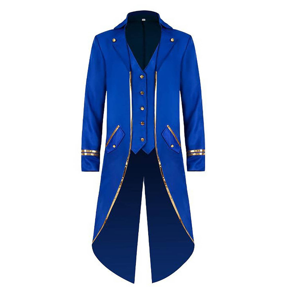 KeShDi Tuxedo Medieval Vintage Steampunk Gold Trimmed Gothic Retro Punk Style Steampunk Tailcoat Renaissance Pirate Warlock Frock Coat Halloween Men Costume Mid Length Tuxedo Costume Red L