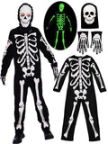 Kids Boys Halloween Skeleton Costume Glowing in The Dark with Mask Gloves Fancy Dress Outfit Green 4-12 Years