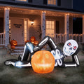 Ktaxon 7' Halloween Inflatables Skeleton Outdoor Halloween Decoration Reclining Skeleton with Pumpkin,Built-In LED Lights