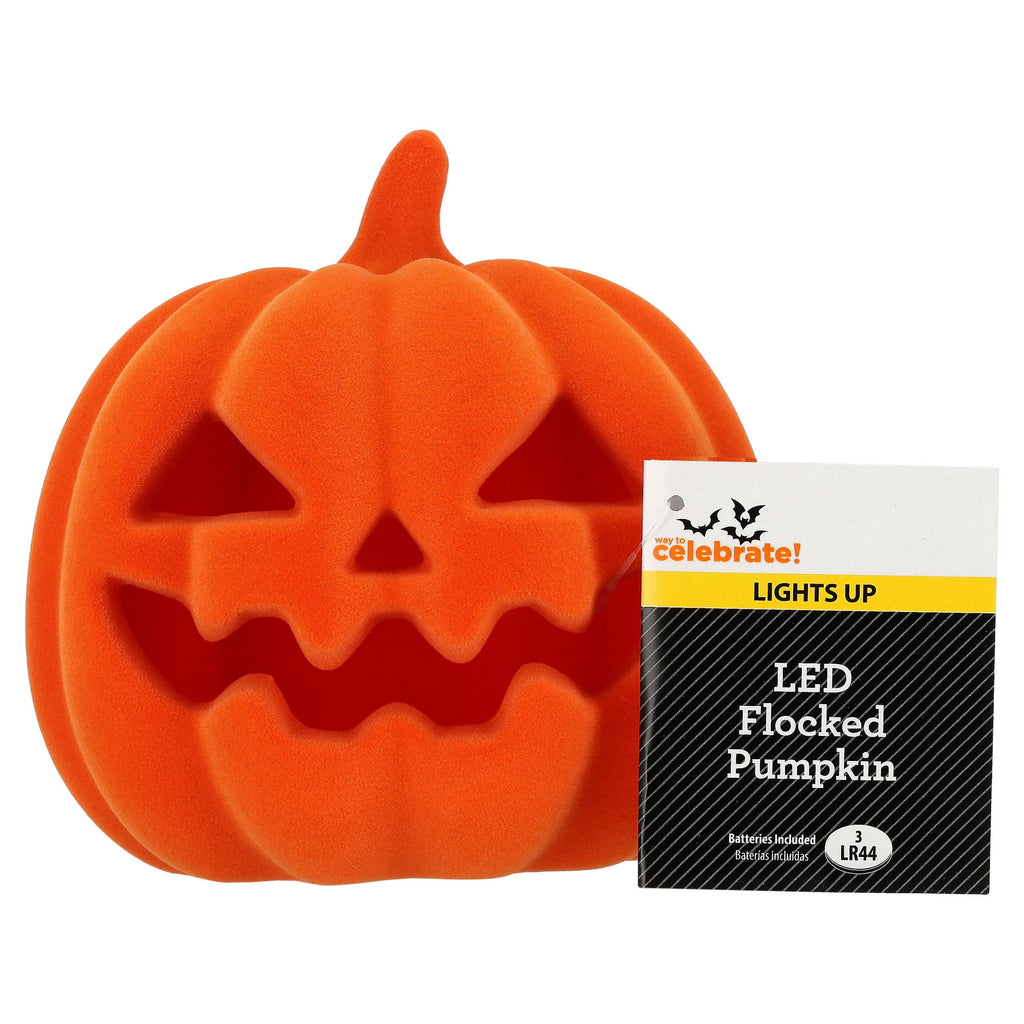 Light-Up Flocked Jack-o'-Lantern Decoration, Orange, 5.5", Halloween by Way To Celebrate
