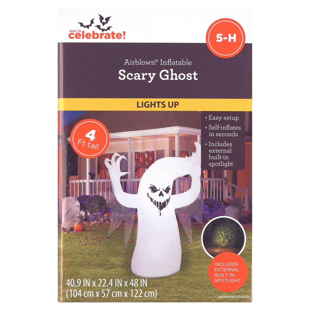 Scary Ghost Airblown Yard Inflatable, Black and White, 4', Halloween by Way To Celebrate