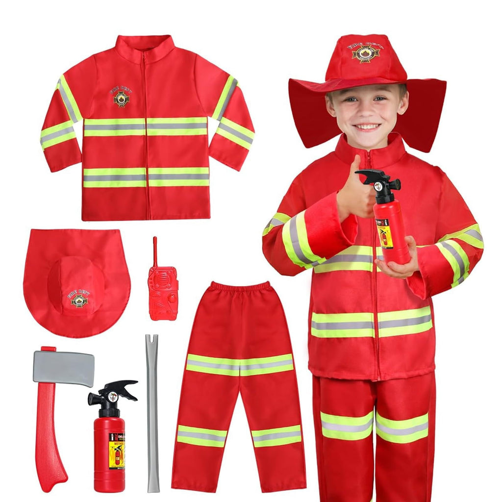 LIIPEE Boys Fireman Costumes Kids Fancy Dress Up With Accessories Clothes 7 Piece Party Outfits,18-24 Months