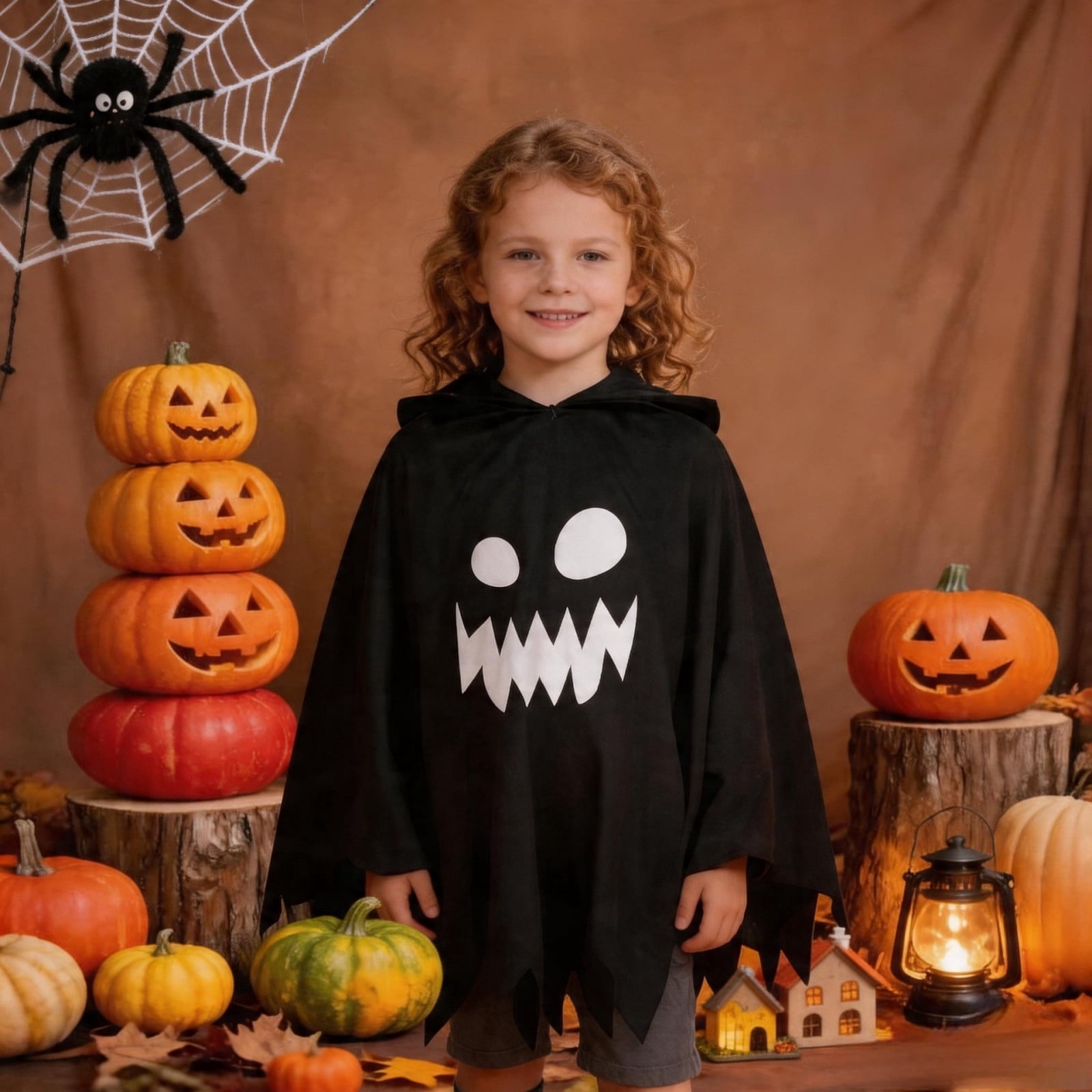 LIIPEE Kids Halloween Costumes Boys Girls Unisex Glow In The Dark Ghostface Graphic Cape Dress Up Clothes,4-6 Years