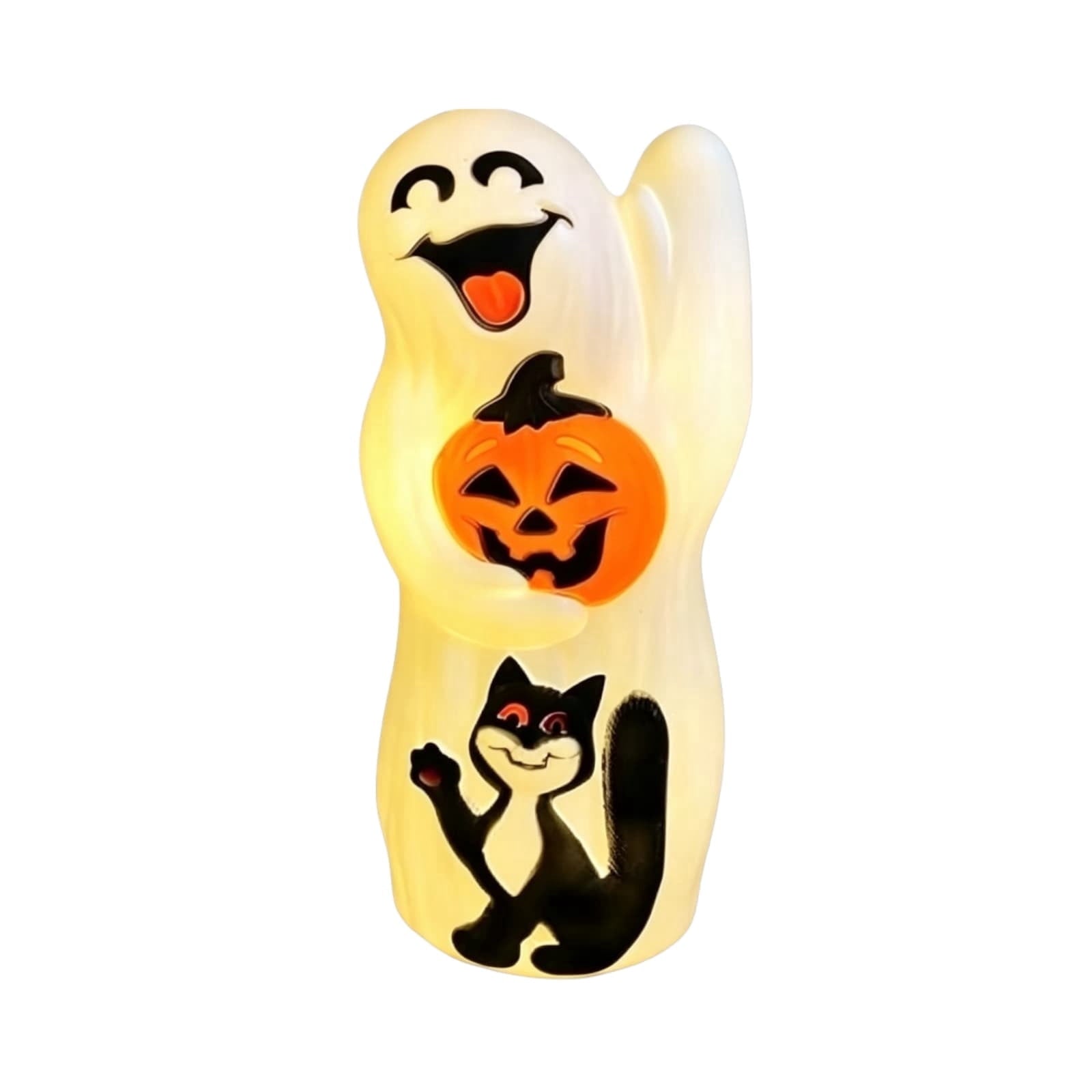LOWLHOME Halloween Blow Mold Ghost with Black Cat, Halloween Glowing Spooky Decor Cute LED Lamp, Ghost Pumpkin Night Light, Shelf Battery Operated Table Ornament, 11.8"