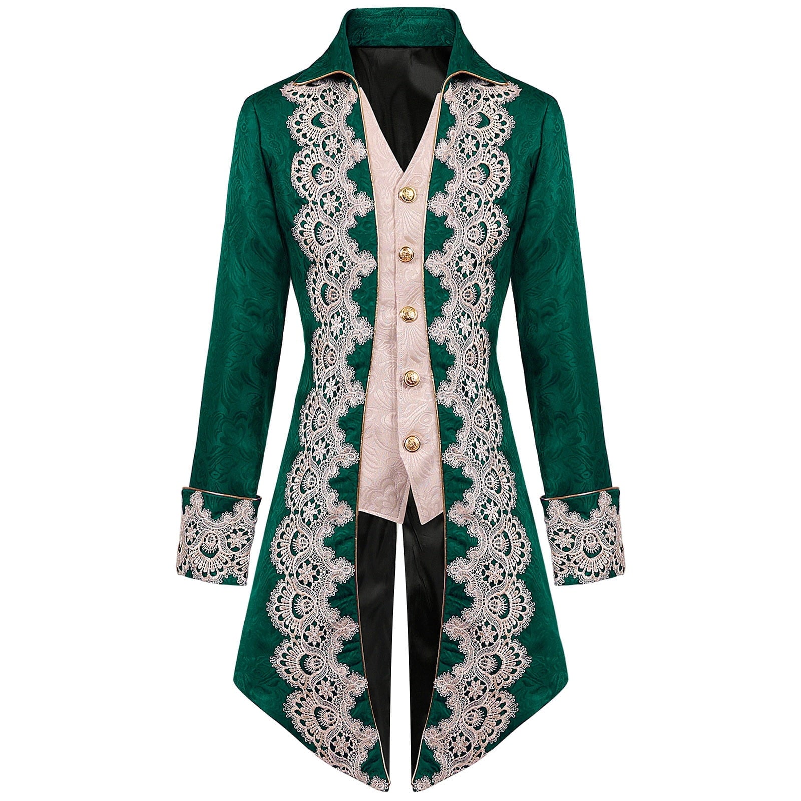 Lilgiuy Men's Steampunk Mid-Century Swallow-tailed Coat Patchwork Turn-down Collar Long-sleeved Gothic Victorian Coat Uniform Halloween Costume (Army Green)