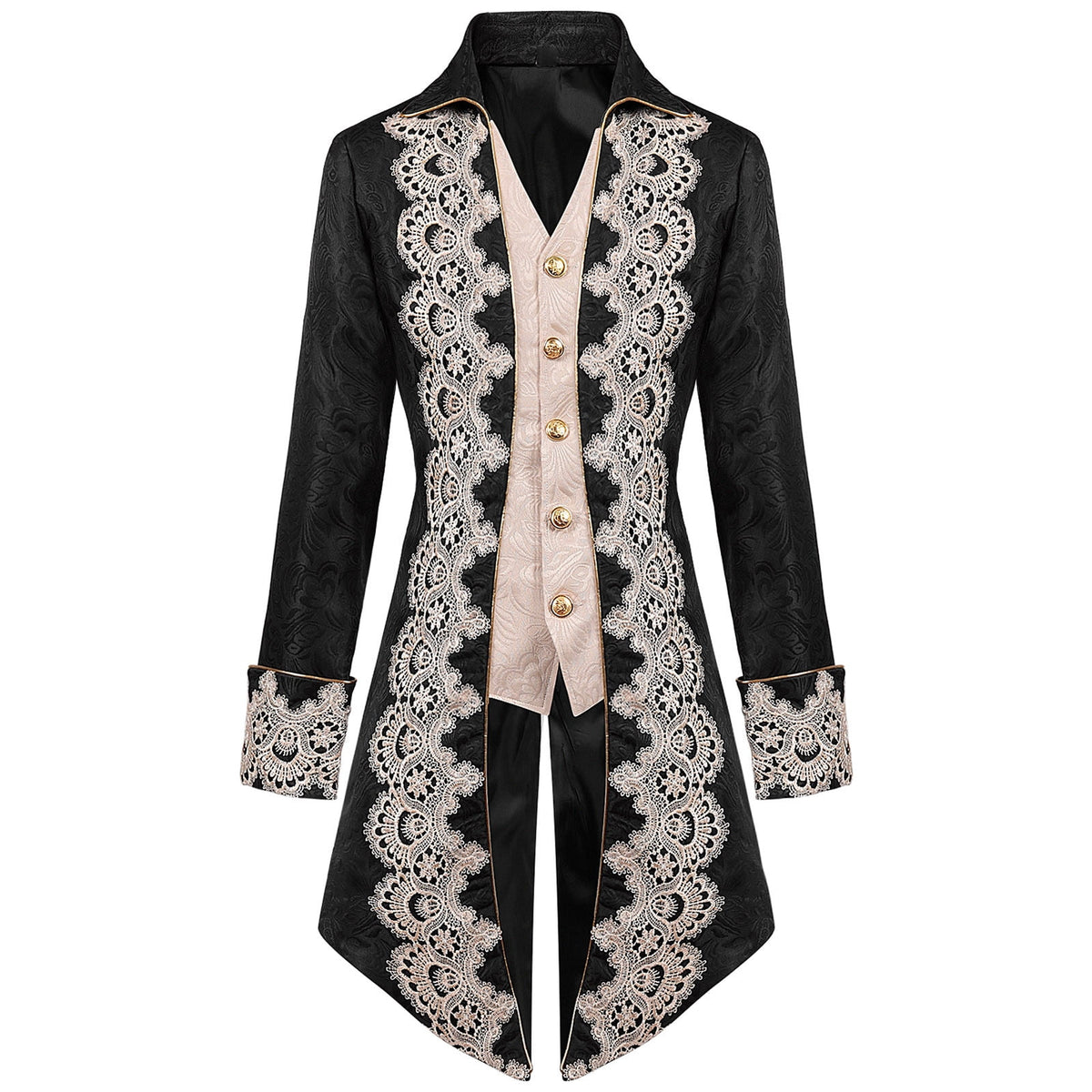 Lilgiuy Men's Steampunk Mid-Century Swallow-tailed Coat Patchwork Turn-down Collar Long-sleeved Gothic Victorian Coat Uniform Halloween Costume (Army Green)