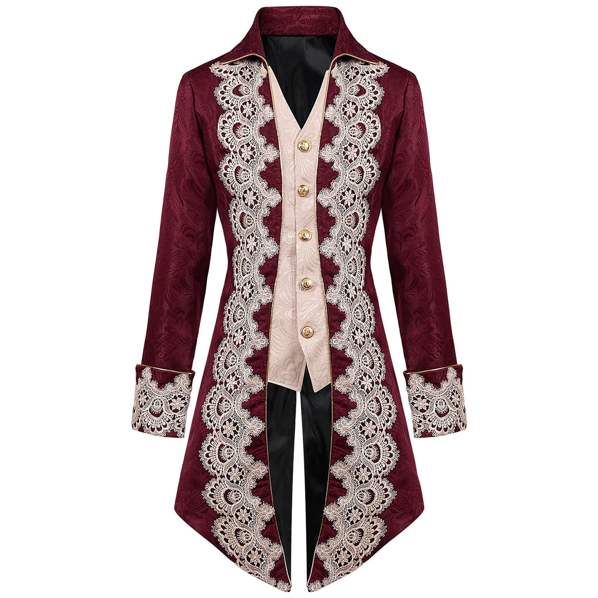 Lilgiuy Men's Steampunk Mid-Century Swallow-tailed Coat Patchwork Turn-down Collar Long-sleeved Gothic Victorian Coat Uniform Halloween Costume (Army Green)
