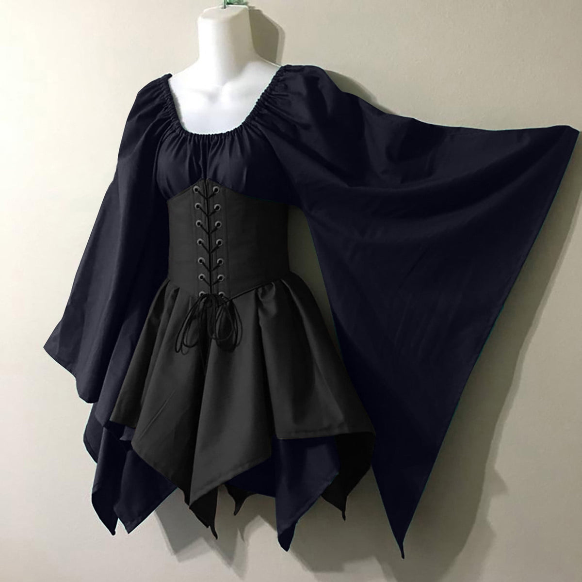 Lilgiuy Women's Costumes Gothic Retro Long Sleeve Round-Neck Dresses Clearance Sales
