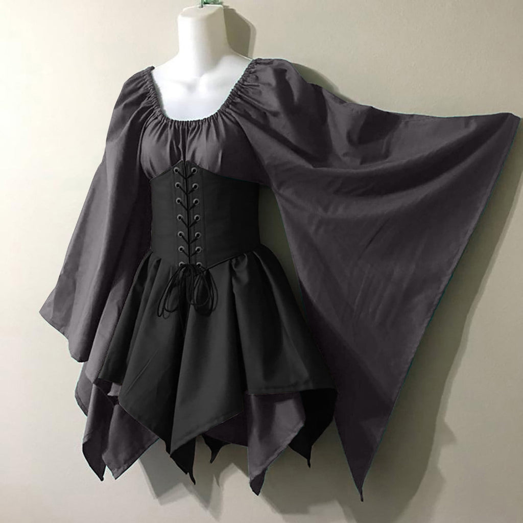 Lilgiuy Women's Costumes Gothic Retro Long Sleeve Round-Neck Dresses Clearance Sales