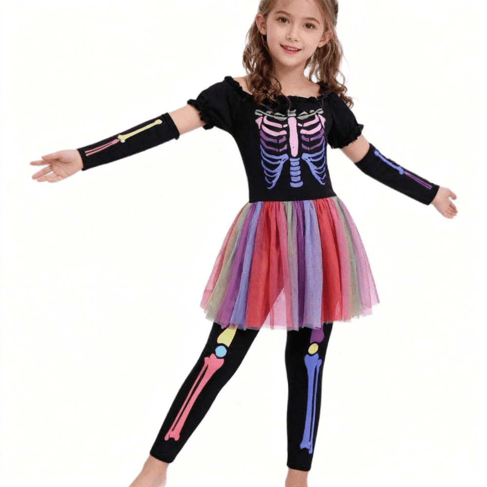 Little Girls Holiday Outfits Short Sleeve Tutu Skirt + Leggings + Arm Sleeves Set, Size 4-8 Years