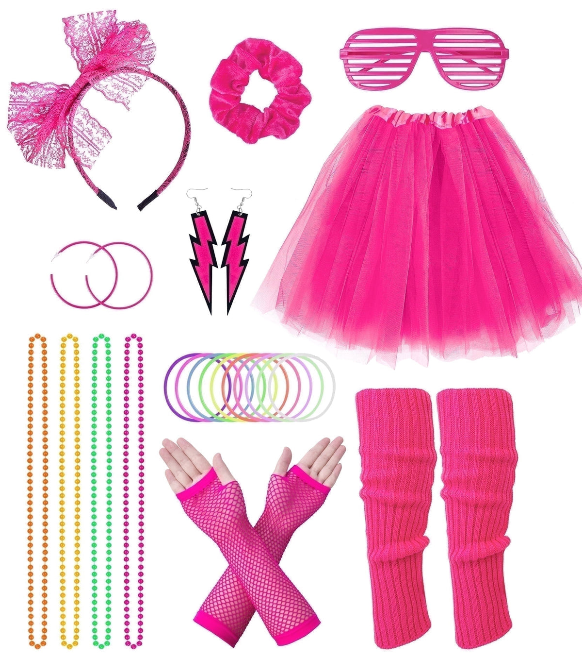 Loritta 80s Costumes for Women Fancy Outfit Accessories Set with Fishnet Gloves Leg Warmers Tutu Skirts for Theme Party
