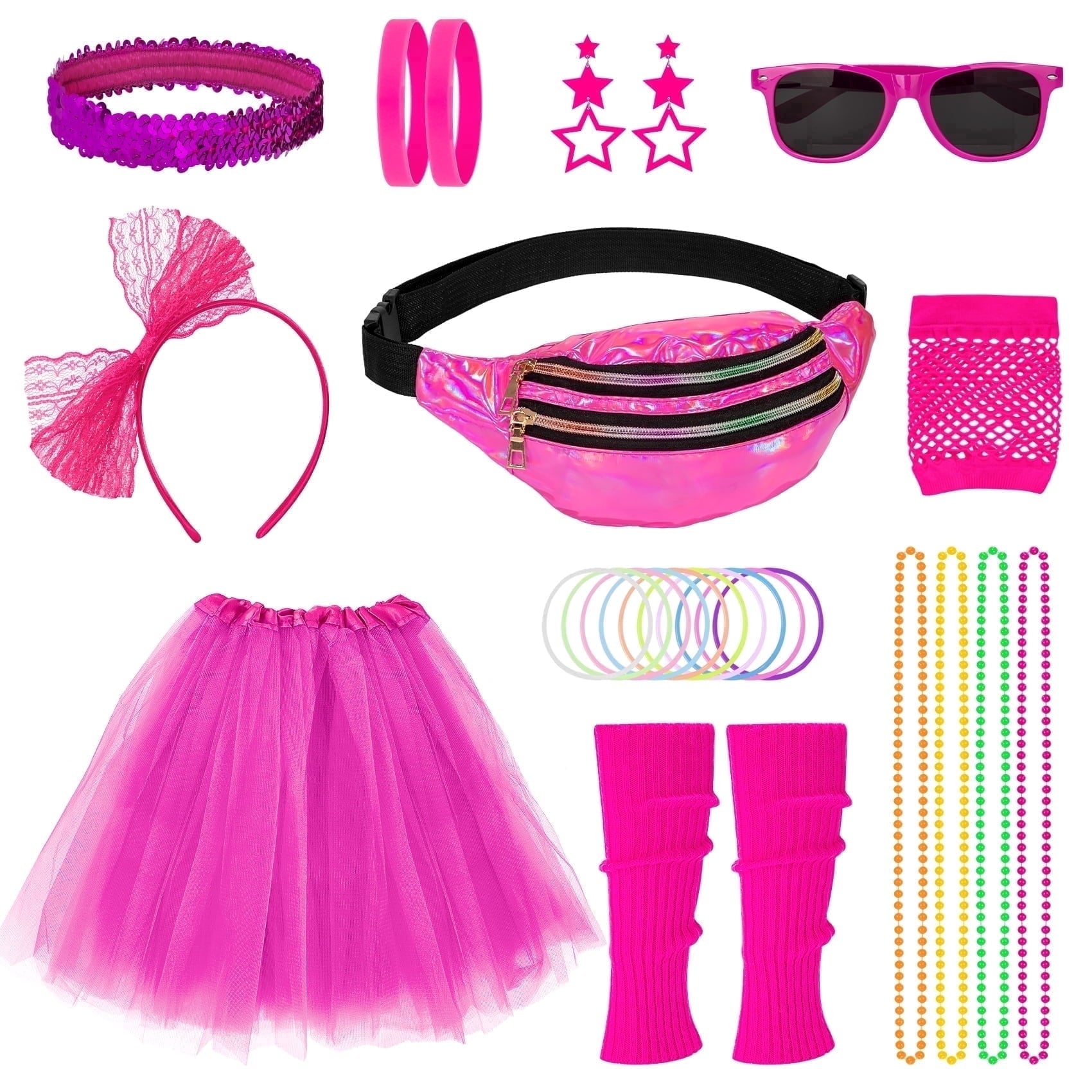 Loritta 80s Costumes for Women Outfit Accessories Set with Fishnet Gloves Leg Warmers Bags Tutu Skirts for Theme Party