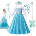 MAVLLY Princess Costume for Girls Cosplay Dress Bling Synthetic Crystal Bodice Snow Queen Princess Party Dress Fancy Children Clothes with Accessories Set 8 (2-12T)